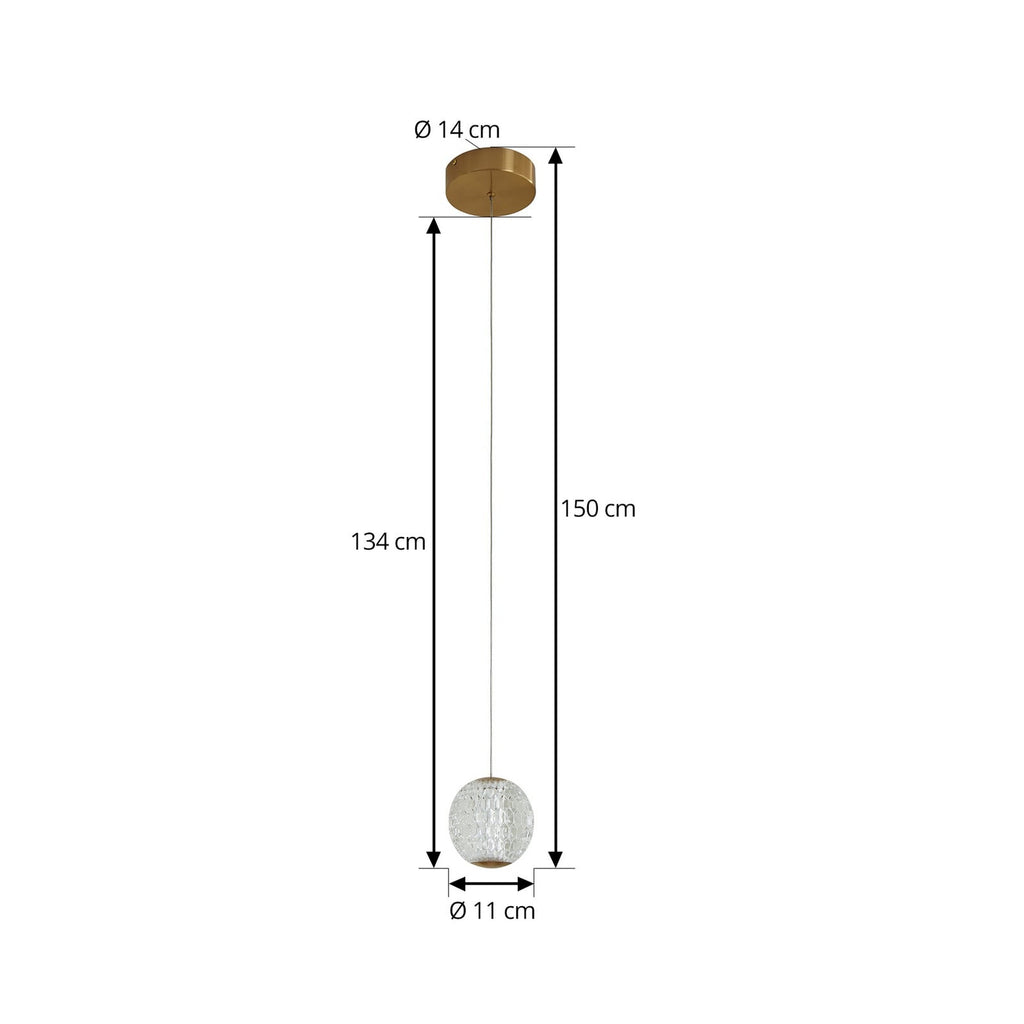 Nærbilde av LED pendellampe Ismenia antikk messing akryl Ø11 cm