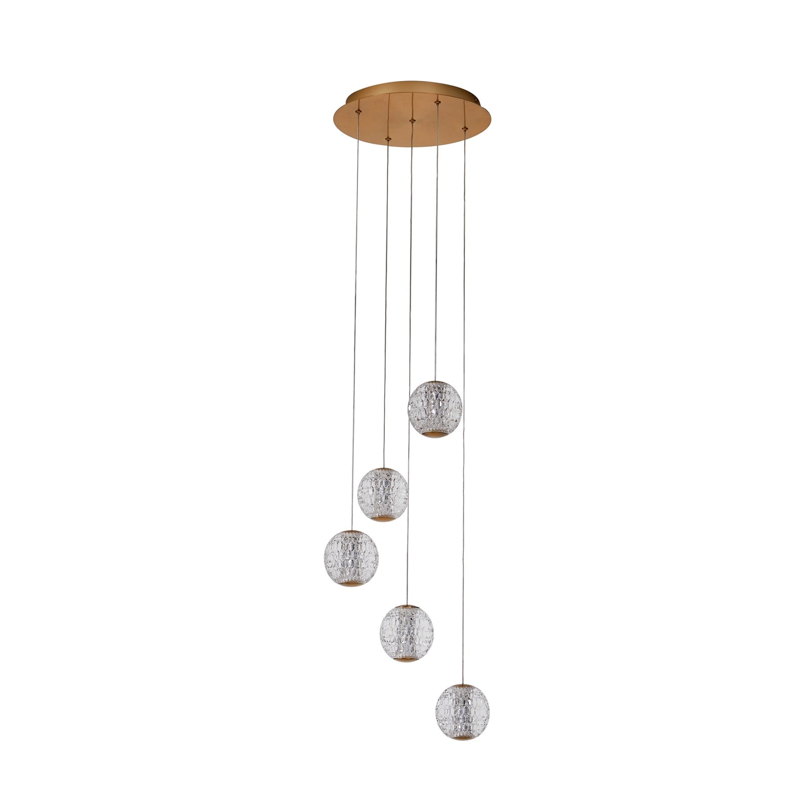 Montert LED pendellampe Ismenia 5-lys akryl messing 30W varmhvit i rom