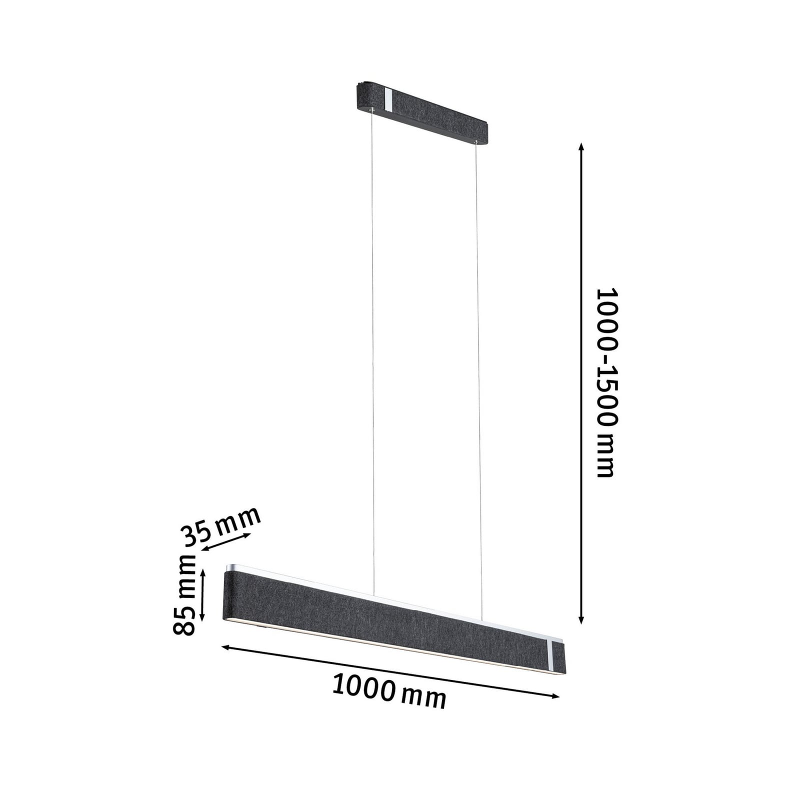 Montert LED pendellampe Jagun filt antrasitt 100 cm Zigbee dimbar i rom