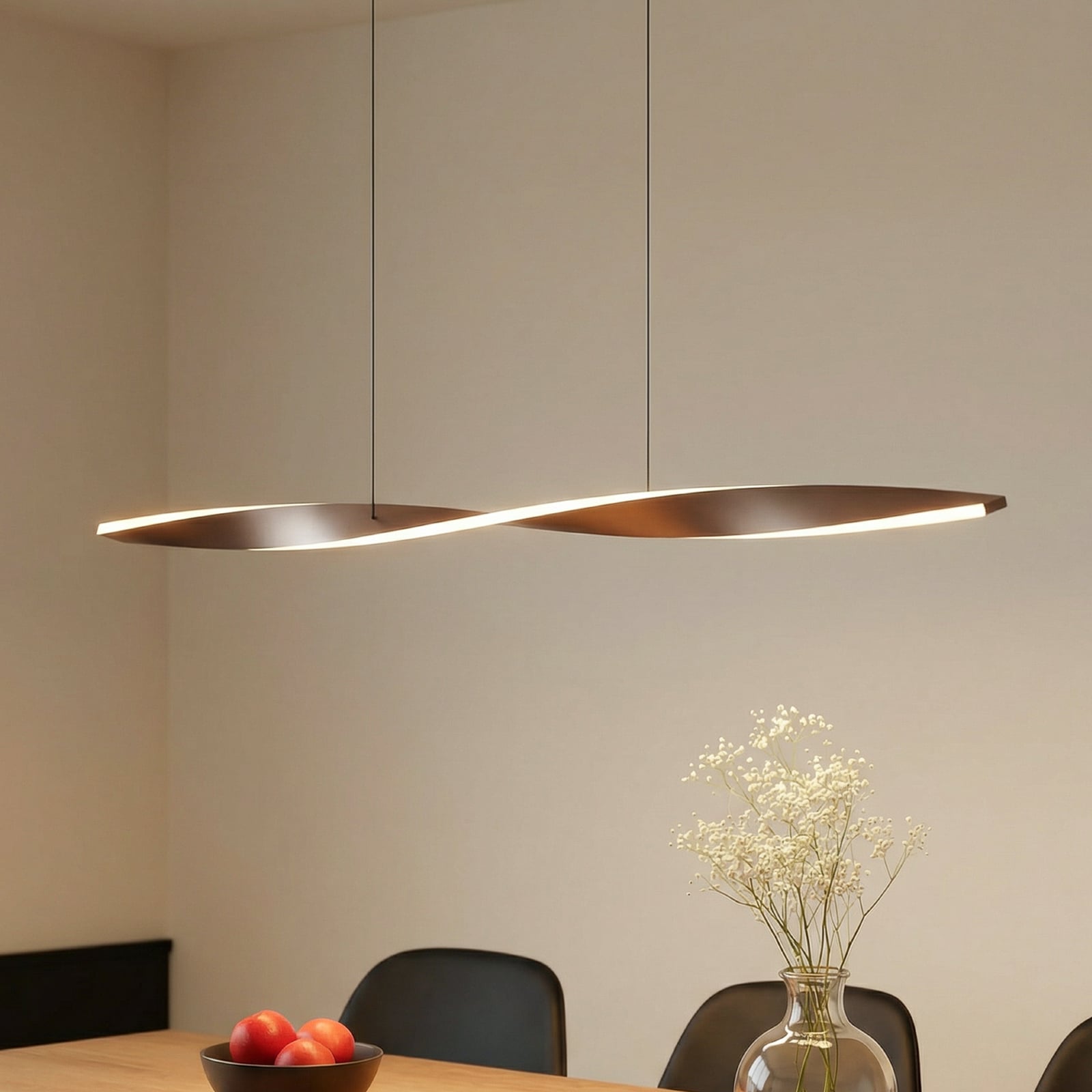 LED pendellampe Jaren svart/brun 100 cm sett forfra