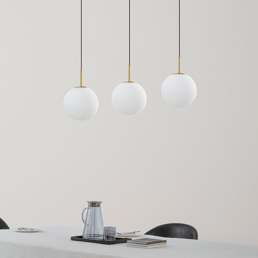 LED pendellampe Joran 3-lys glass hvit/gull Ø20 cm detalj