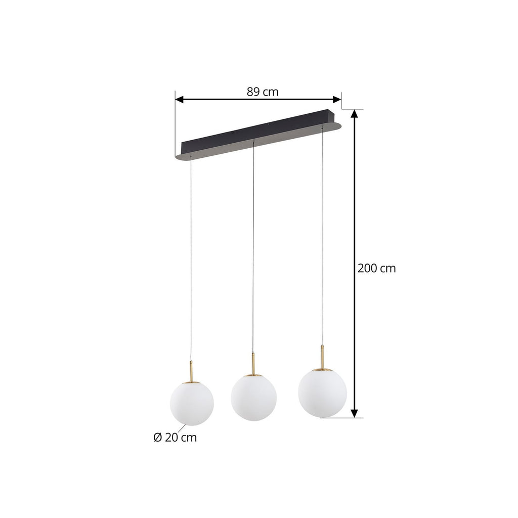 LED pendellampe Joran 3-lys glass hvit/gull Ø20 cm nærbilde