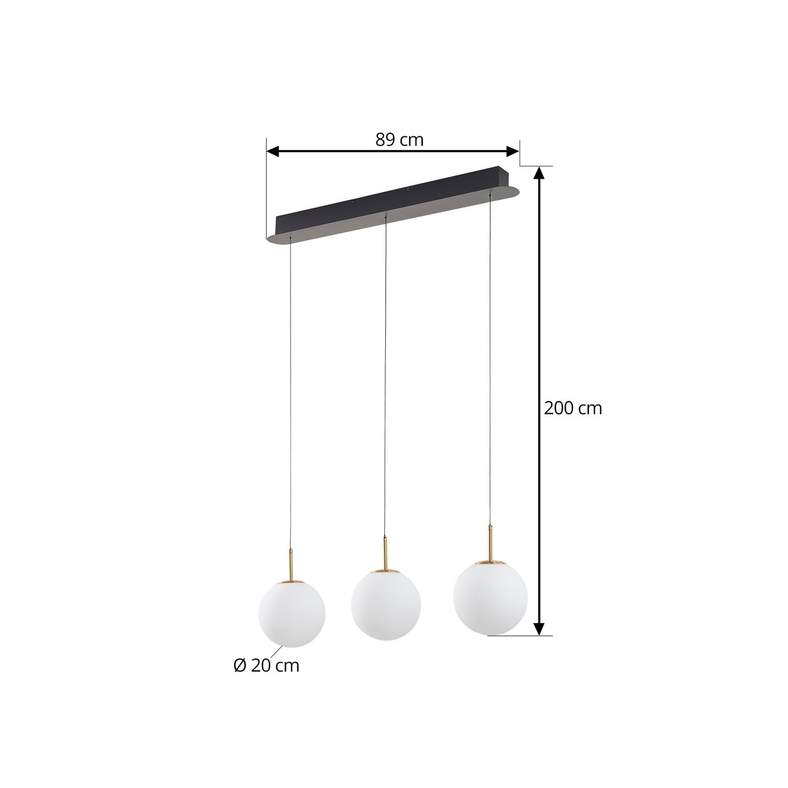LED pendellampe Joran 3-lys glass hvit/gull Ø20 cm nærbilde