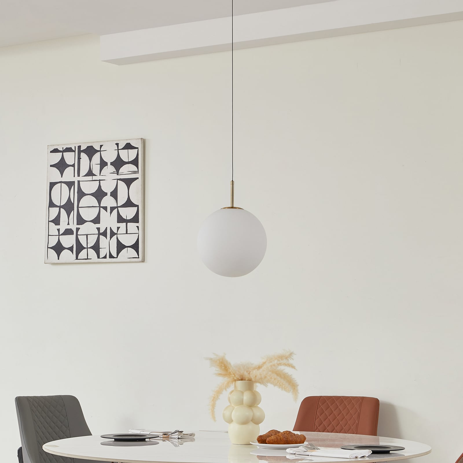 LED pendellampe Joran opalglass hvit/gull detalj