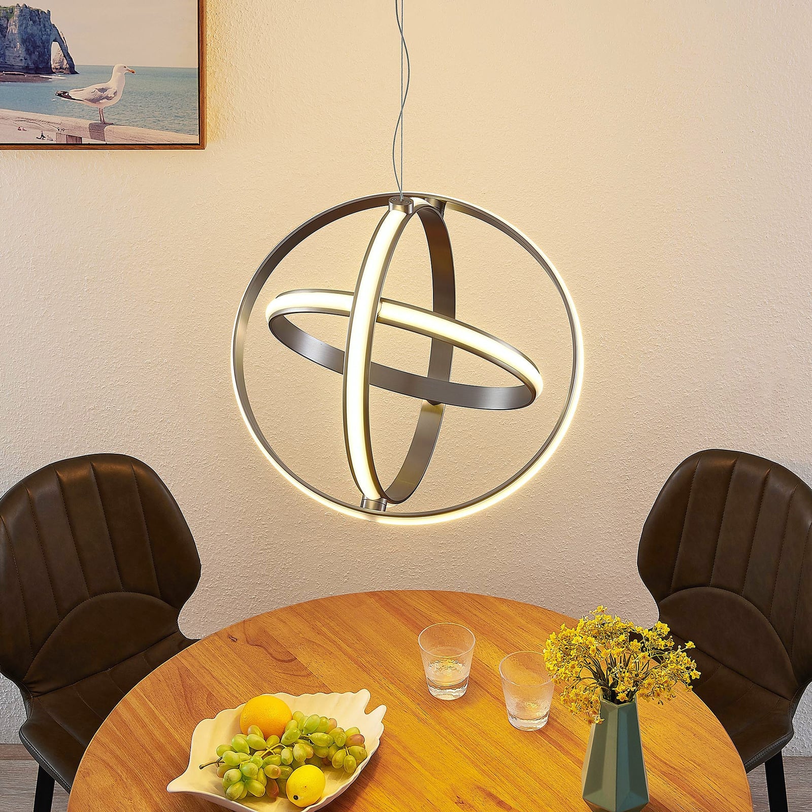 LED pendellampe Kamilya dimbar nikkel aluminium 50 cm bakside