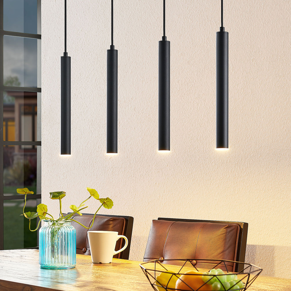 LED pendellampe Kammeron svart 4-lys jern 80 cm forfra