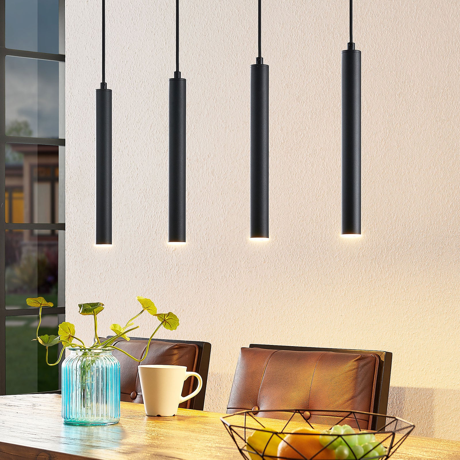 LED pendellampe Kammeron svart 4-lys jern 80 cm forfra