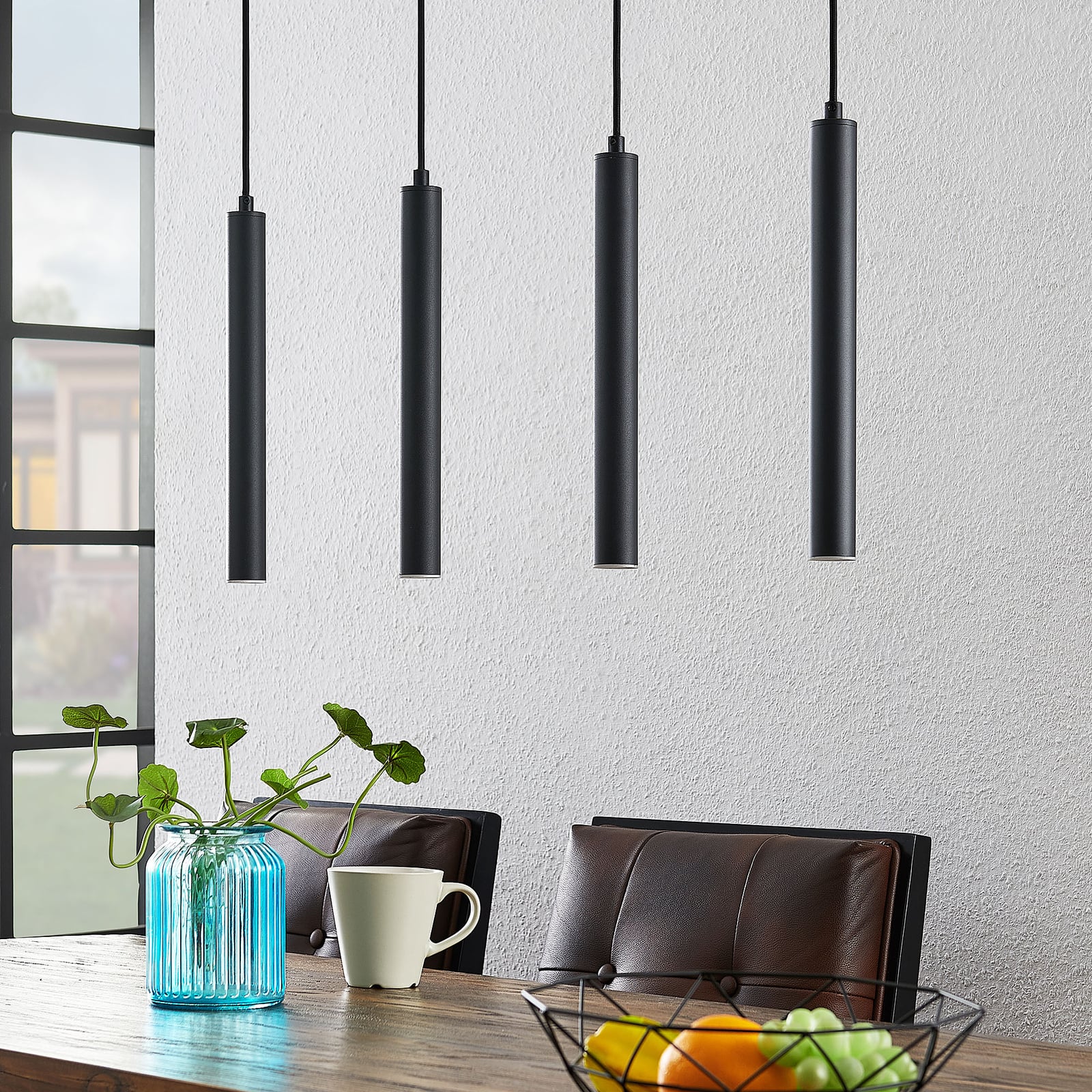 LED pendellampe Kammeron svart 4-lys jern 80 cm detalj av armatur