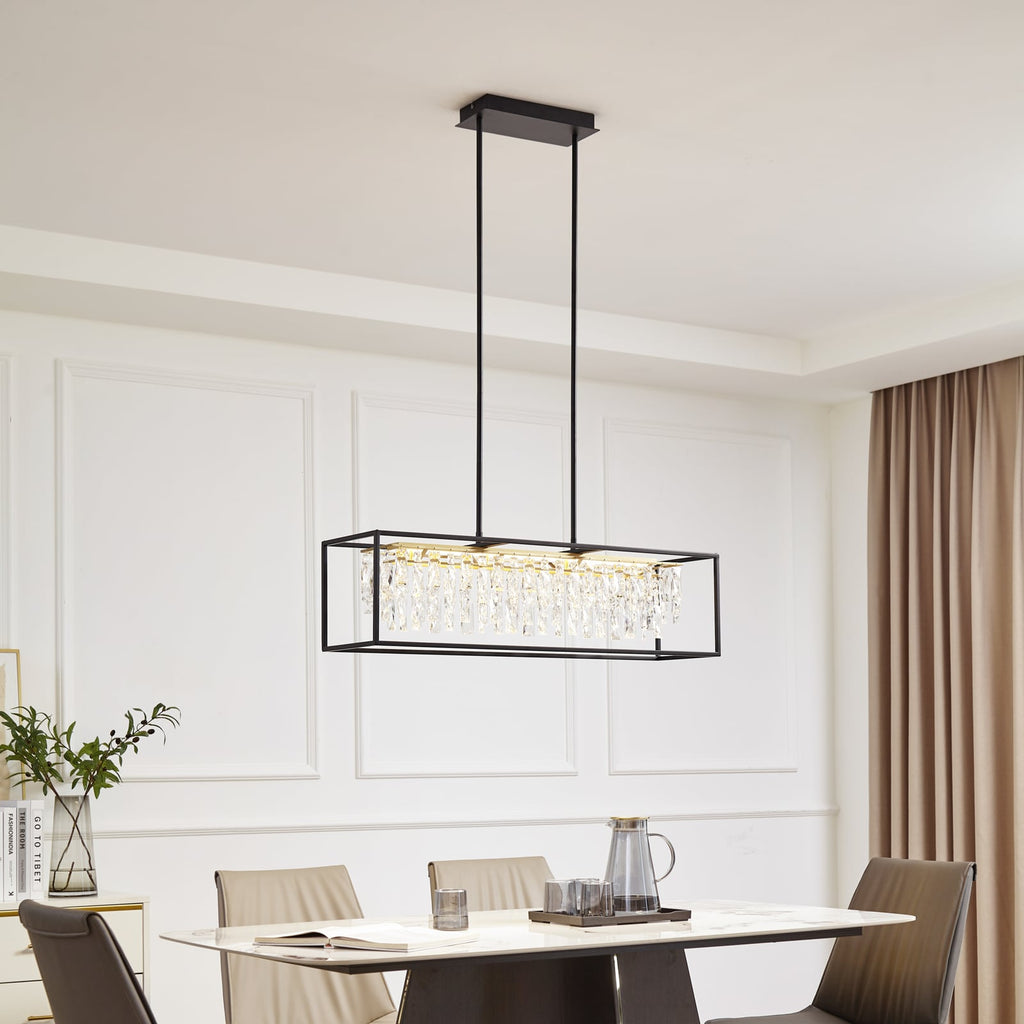 LED pendellampe Kassi dimbar svart krystalloptikk forfra