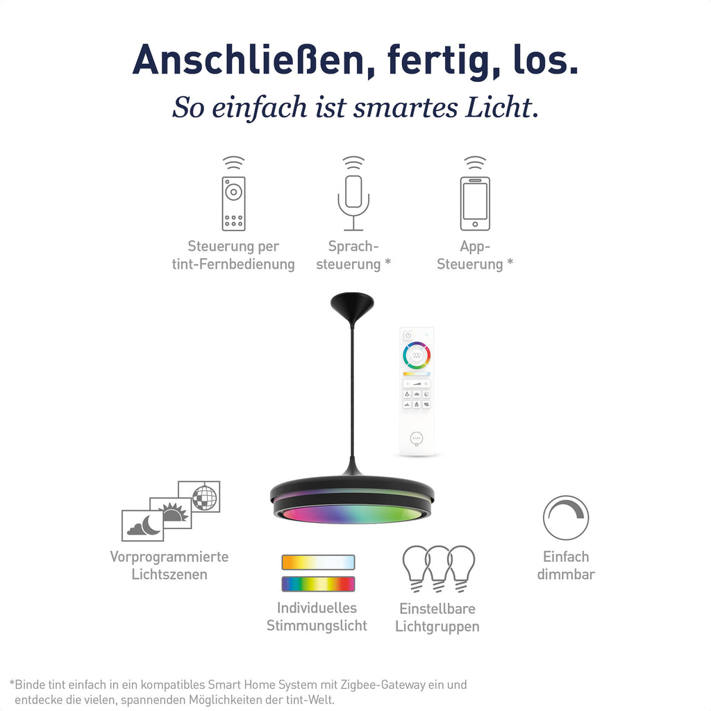 LED pendellampe Kea svart CCT RGB Ø42 cm nærbilde