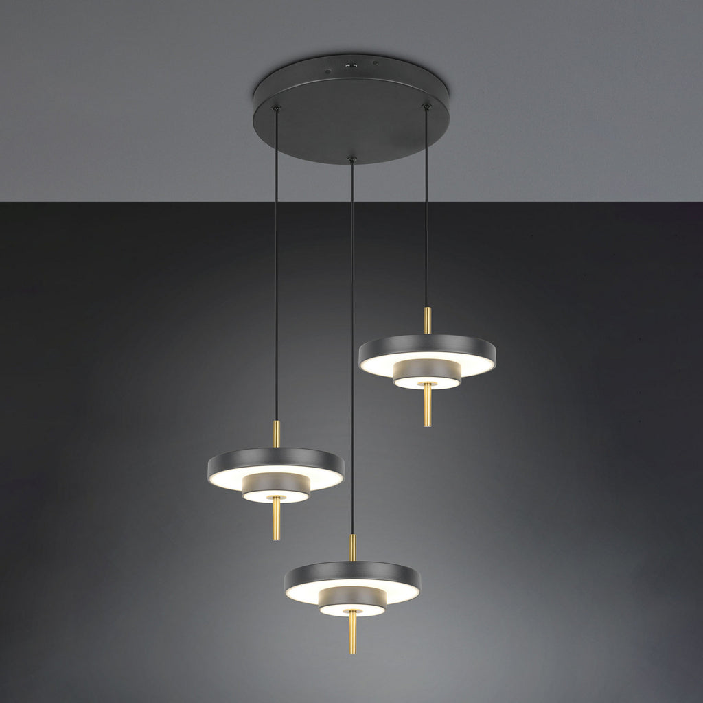 LED pendellampe Keaton svart/gull nærbilde av lampehoder