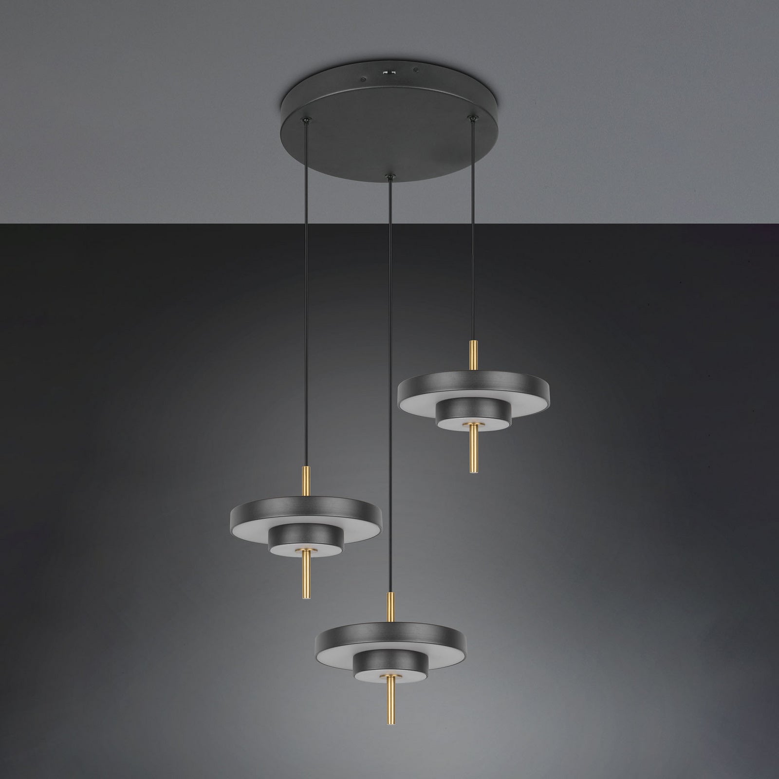 LED pendellampe Keaton svart/gull sidevisning
