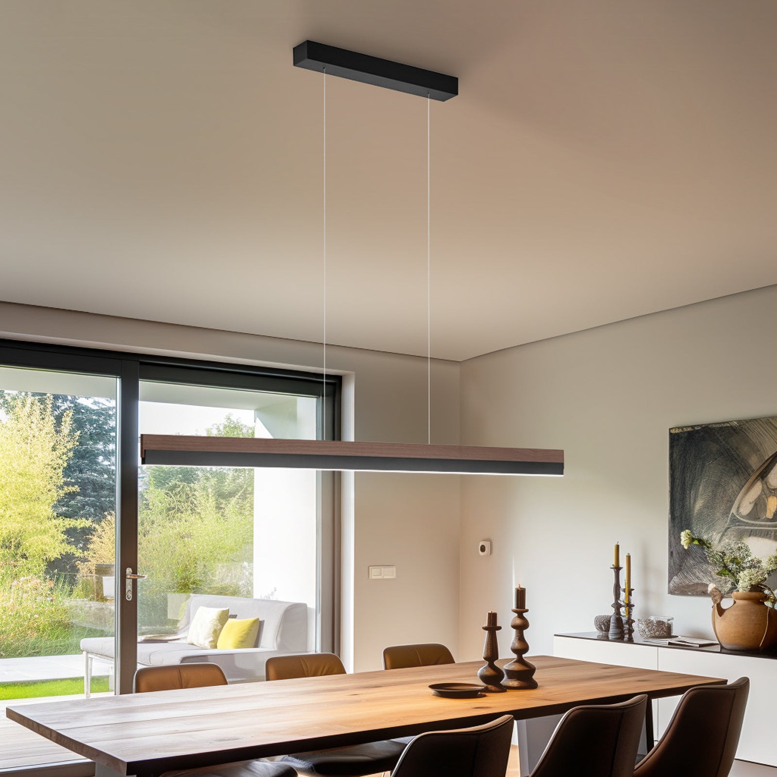 LED pendellampe Keijo svart/valnøtt bakside