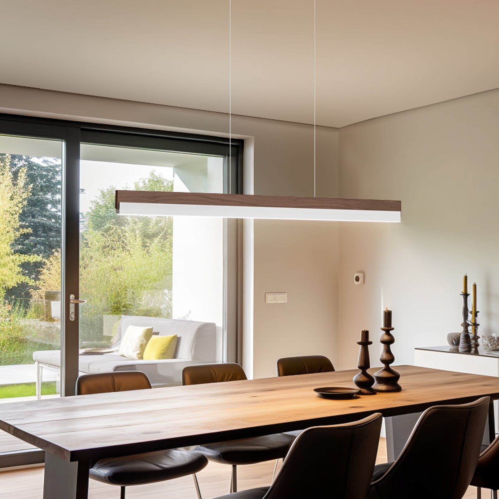 LED pendellampe Keijo valnøtt/matt nikkel 103 cm forfra