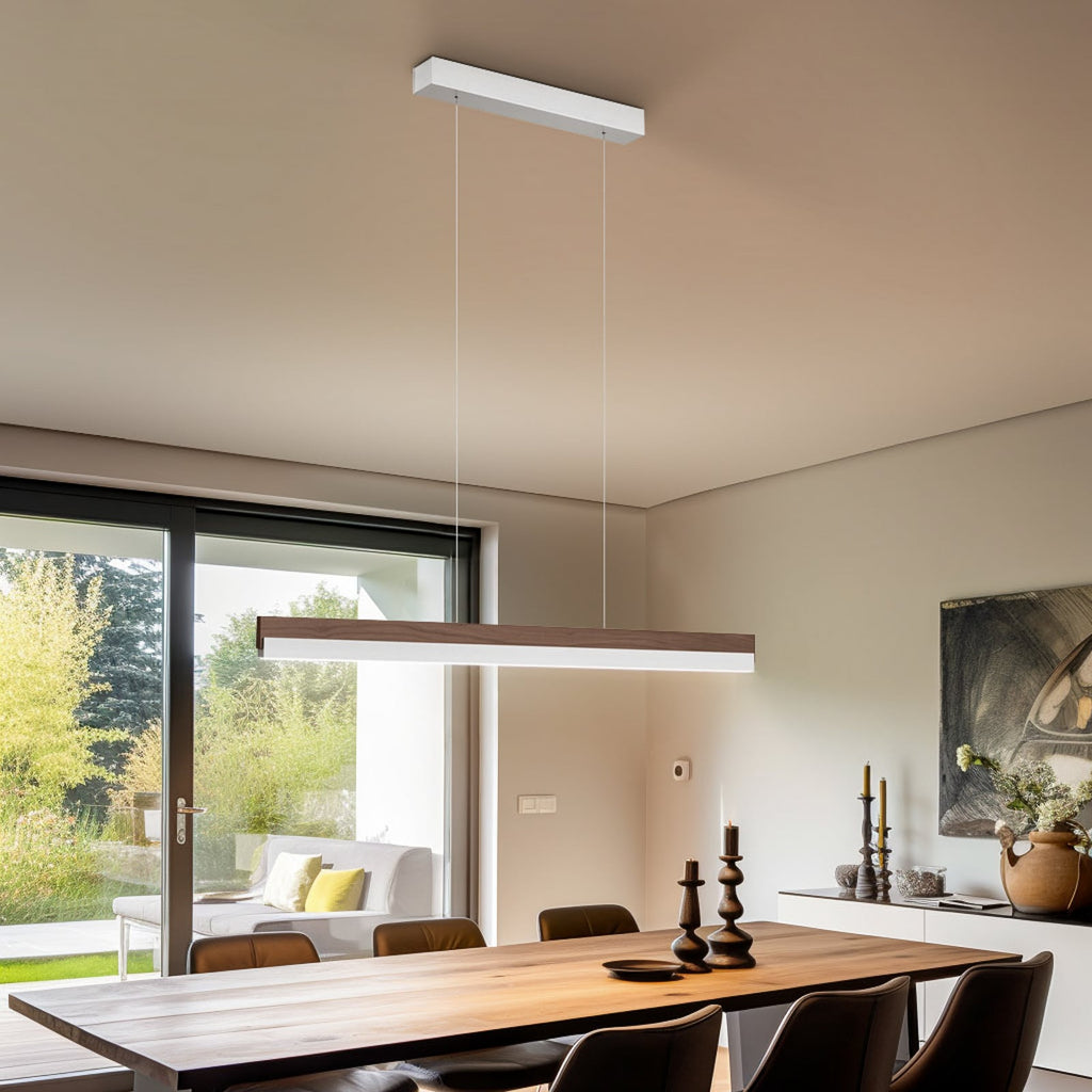 LED pendellampe Keijo valnøtt/matt nikkel 103 cm bakside