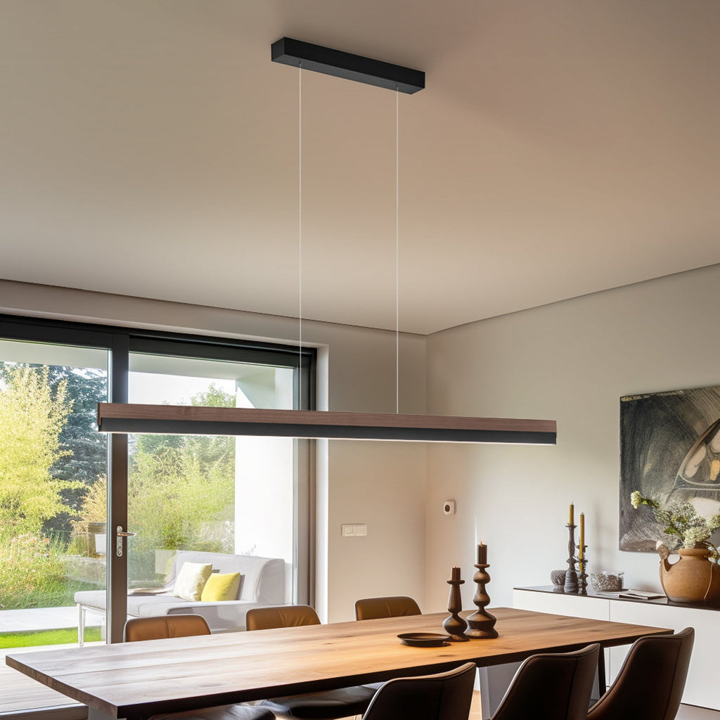 LED pendellampe Keijo valnøtt/svart dimbar 143 cm bakside