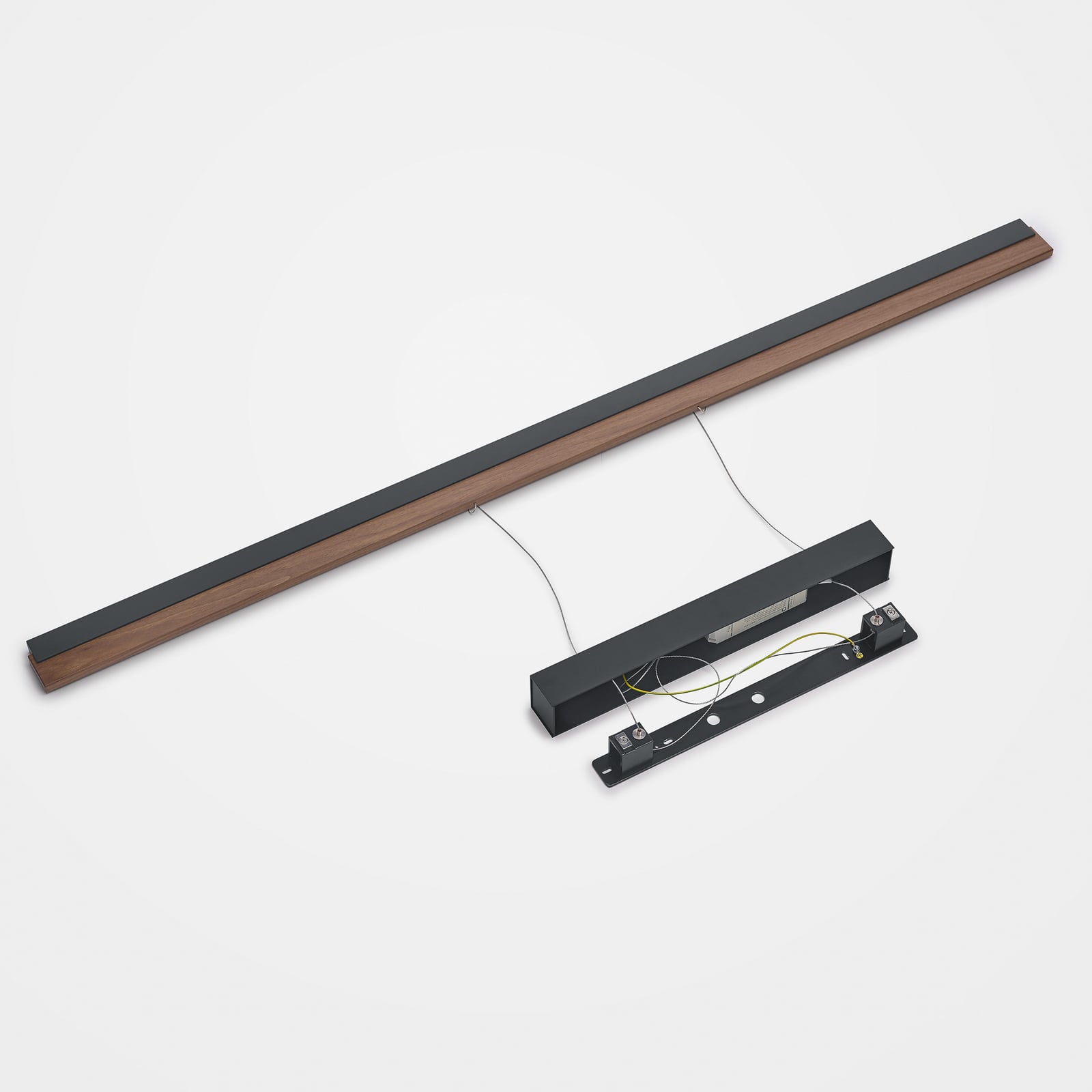 LED pendellampe Keijo valnøtt/svart dimbar 143 cm detalj av lyskilde