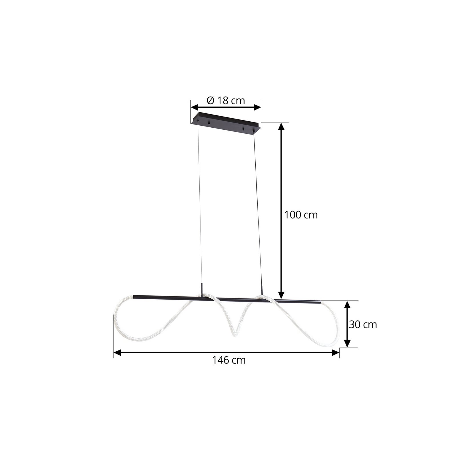 Nærbilde av LED pendellampe Kisune svart/hvit 120 cm