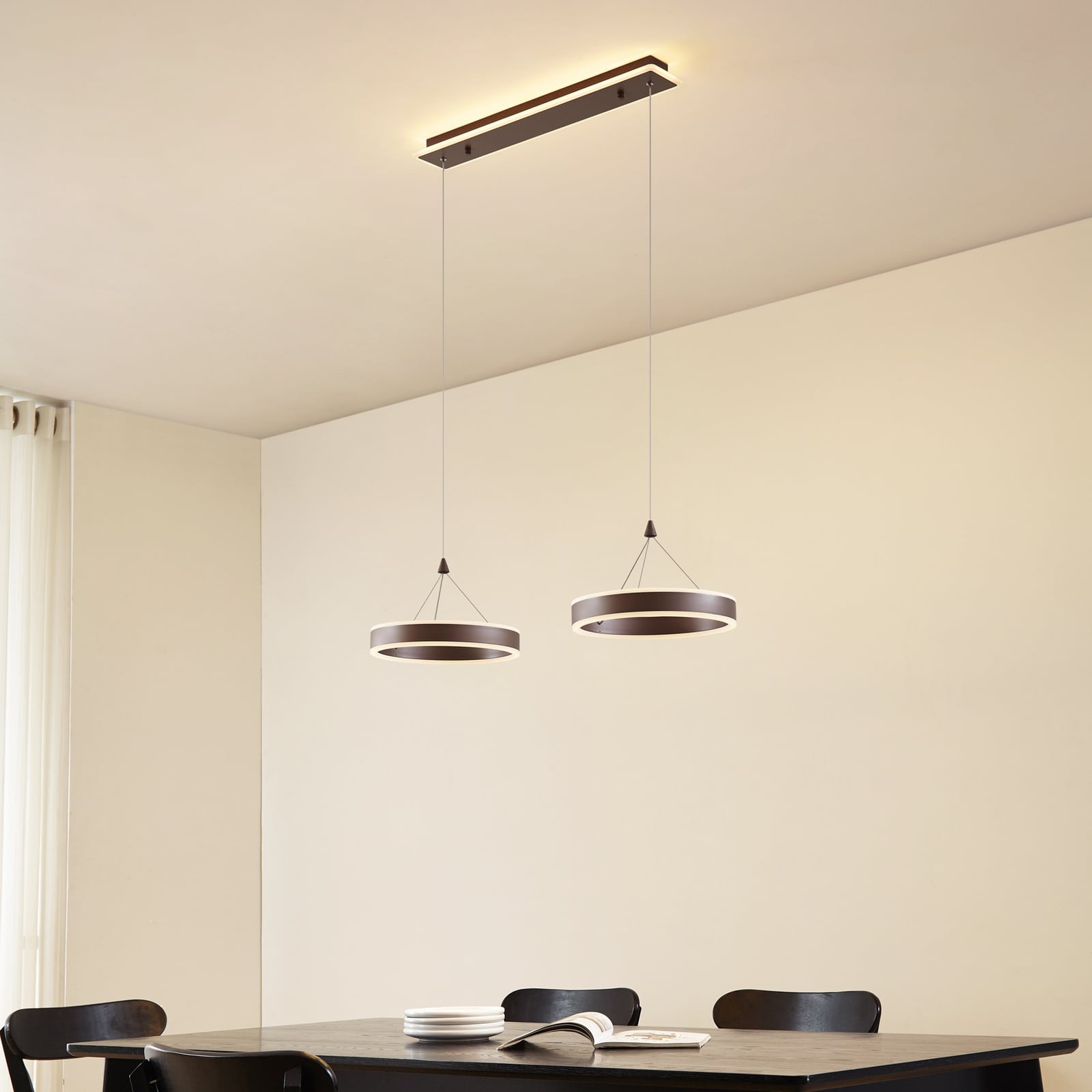 LED pendellampe Kolo 2-lys brun dimbar 86 cm bakside