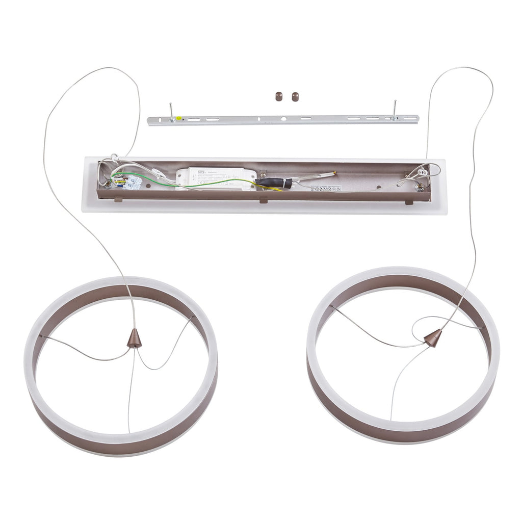 LED pendellampe Kolo 2-lys brun dimbar 86 cm lysdetalj