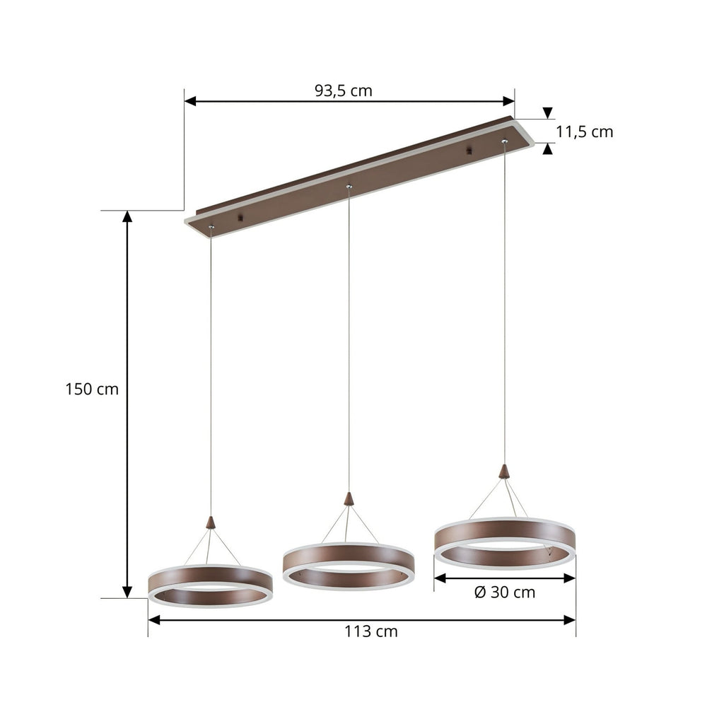 LED pendellampe Kolo 3-lys brun dimbar detalj av skjermer