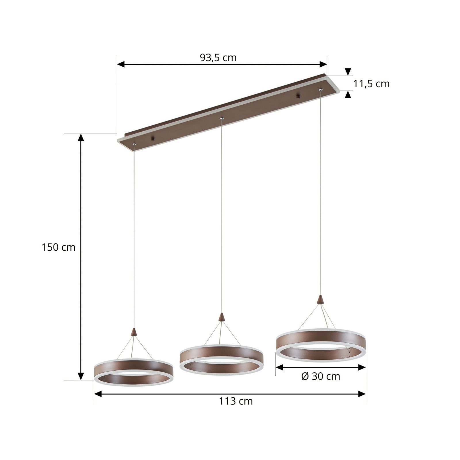 LED pendellampe Kolo 3-lys brun dimbar detalj av skjermer