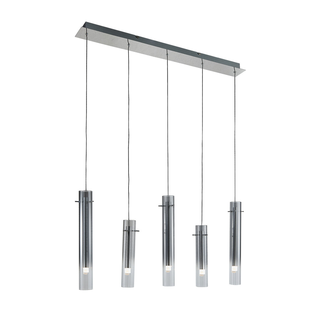 LED pendellampe Korvitha 5-lys dimbar røykgrå glass detalj