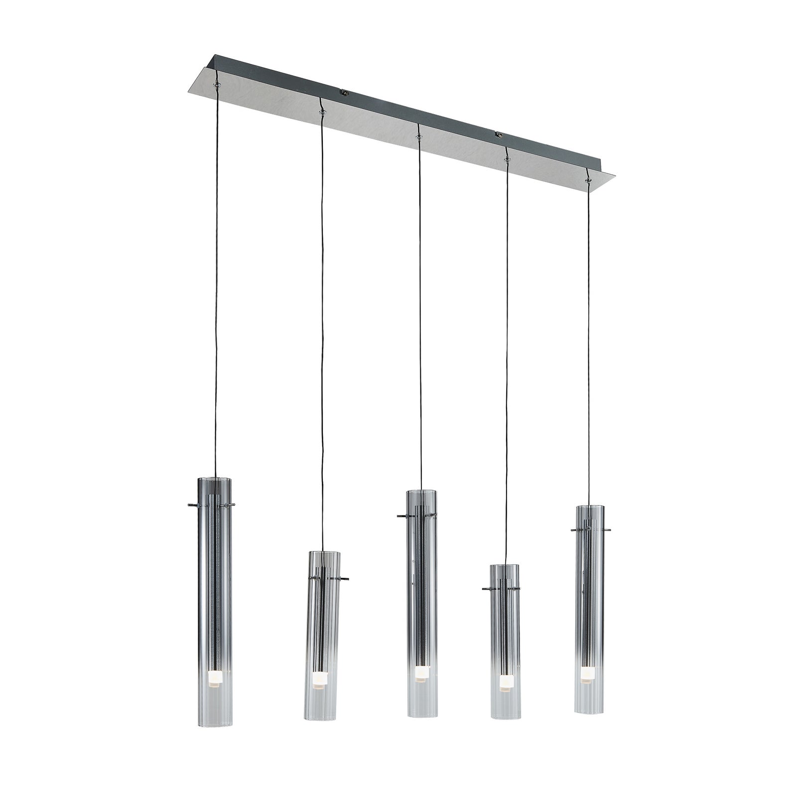 LED pendellampe Korvitha 5-lys dimbar røykgrå glass detalj