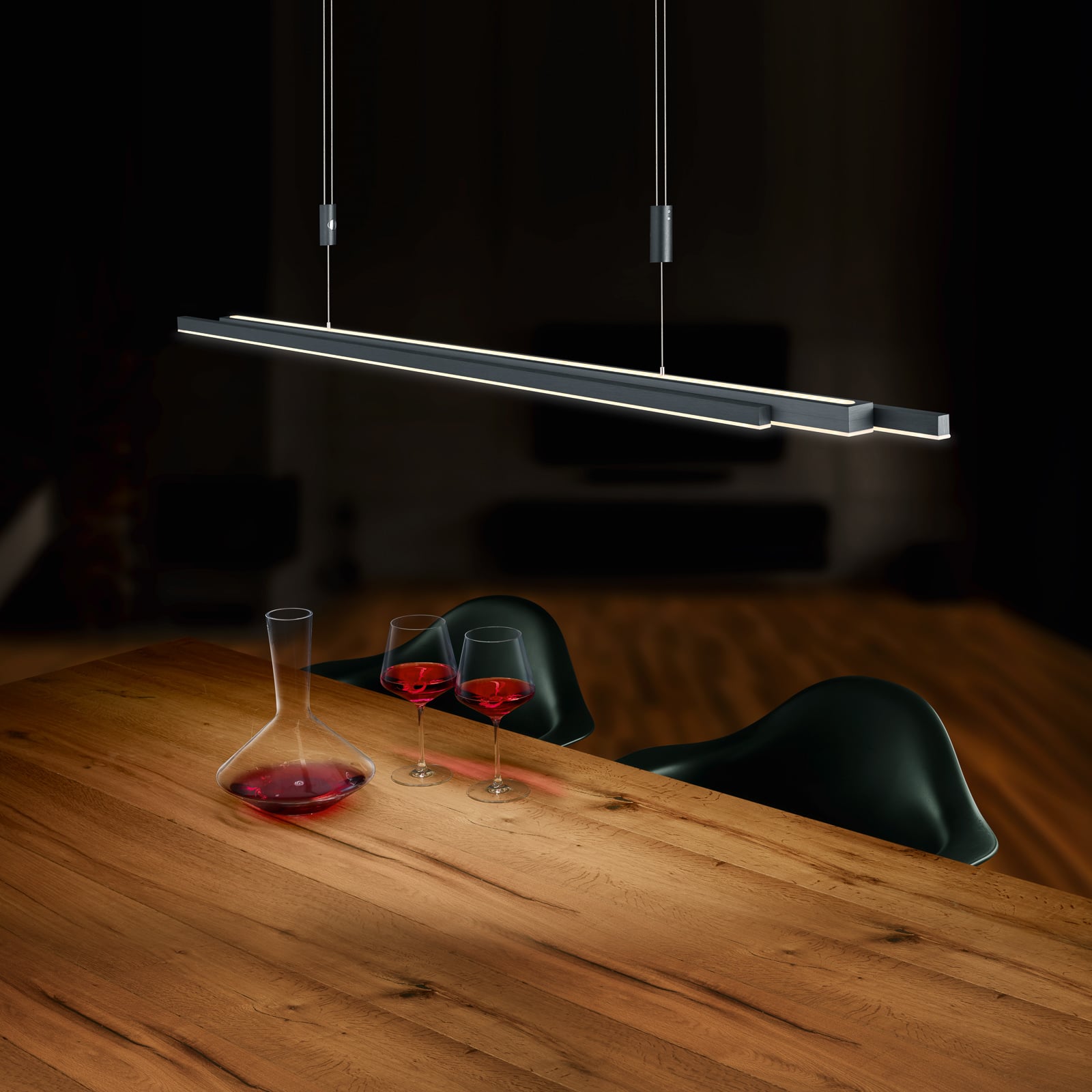 LED pendellampe L-lightLINE Zigbee opp/ned antrasitt dimbar forfra