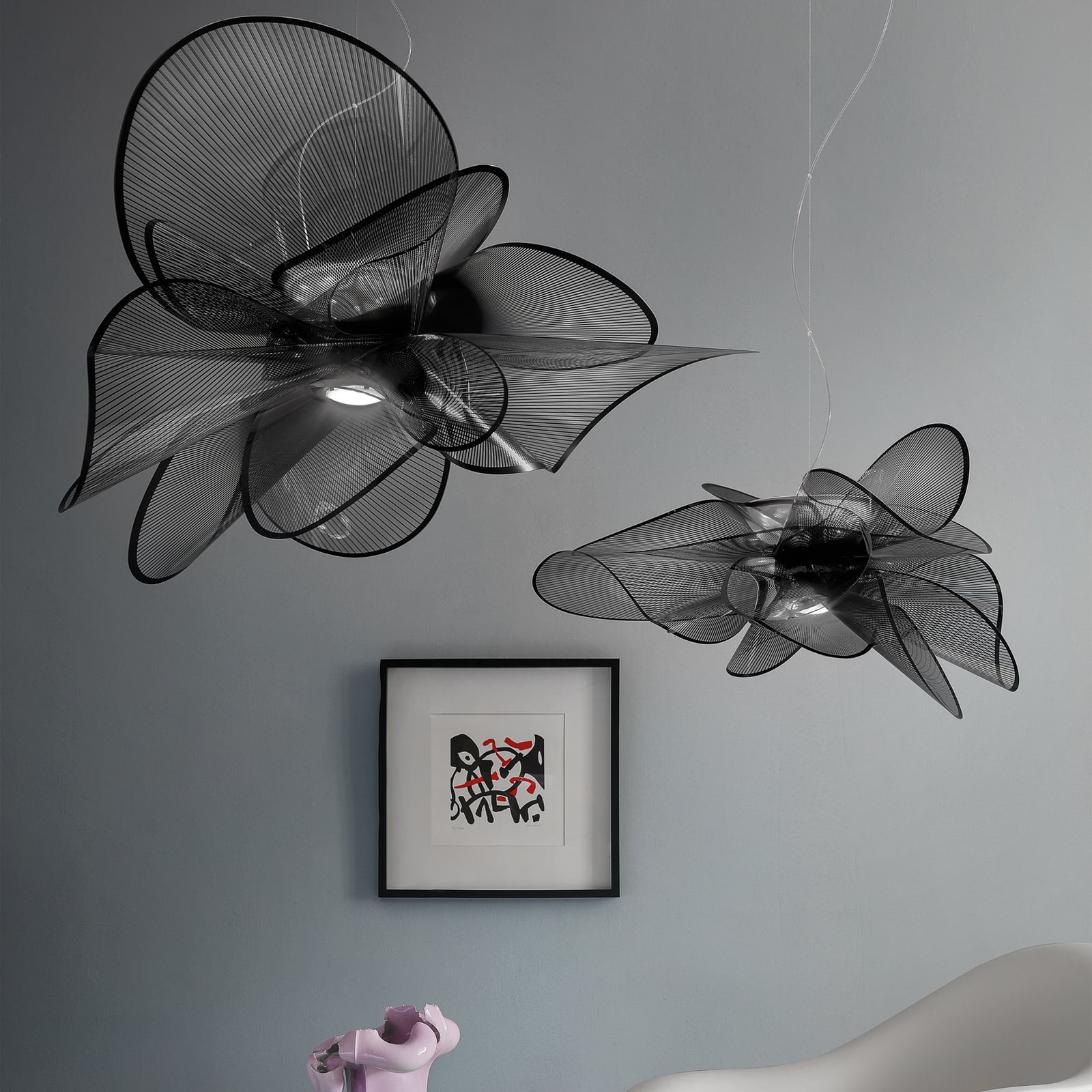 LED pendellampe La Belle Étoile svart Ø90 cm nærbilde av lys