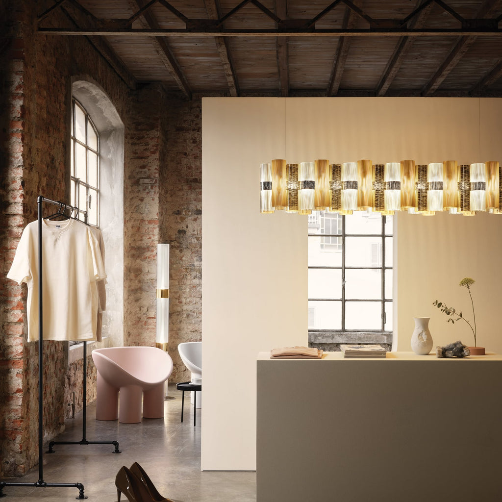 LED pendellampe La Lollo gullfarget 142 cm bakside