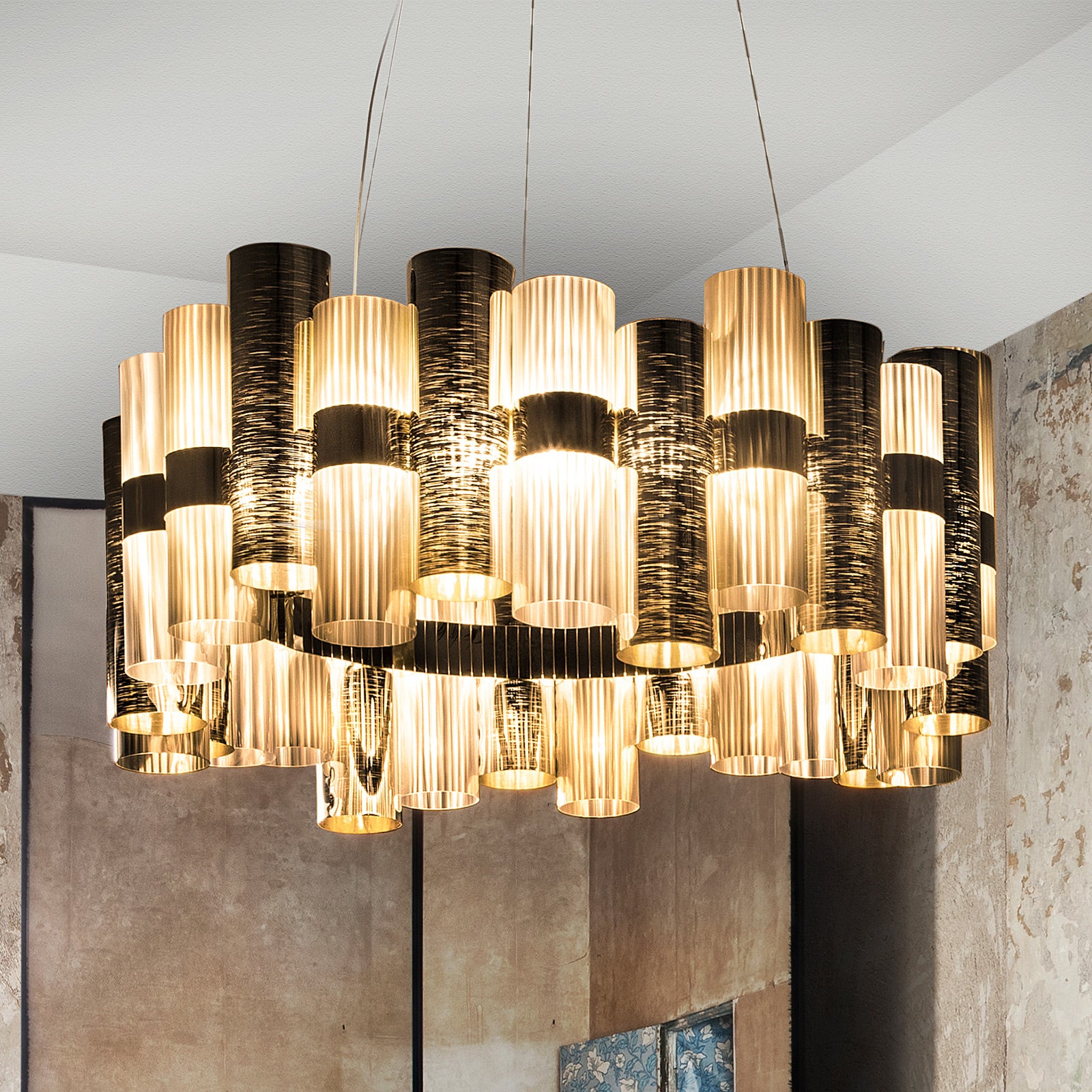 LED pendellampe La Lollo L polymer gull Ø80 cm forfra