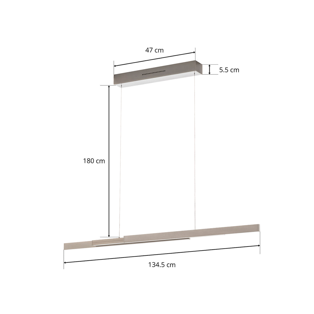 LED pendellampe Lara matt nikkel 134 cm dimbar med uttrekkbar lengde