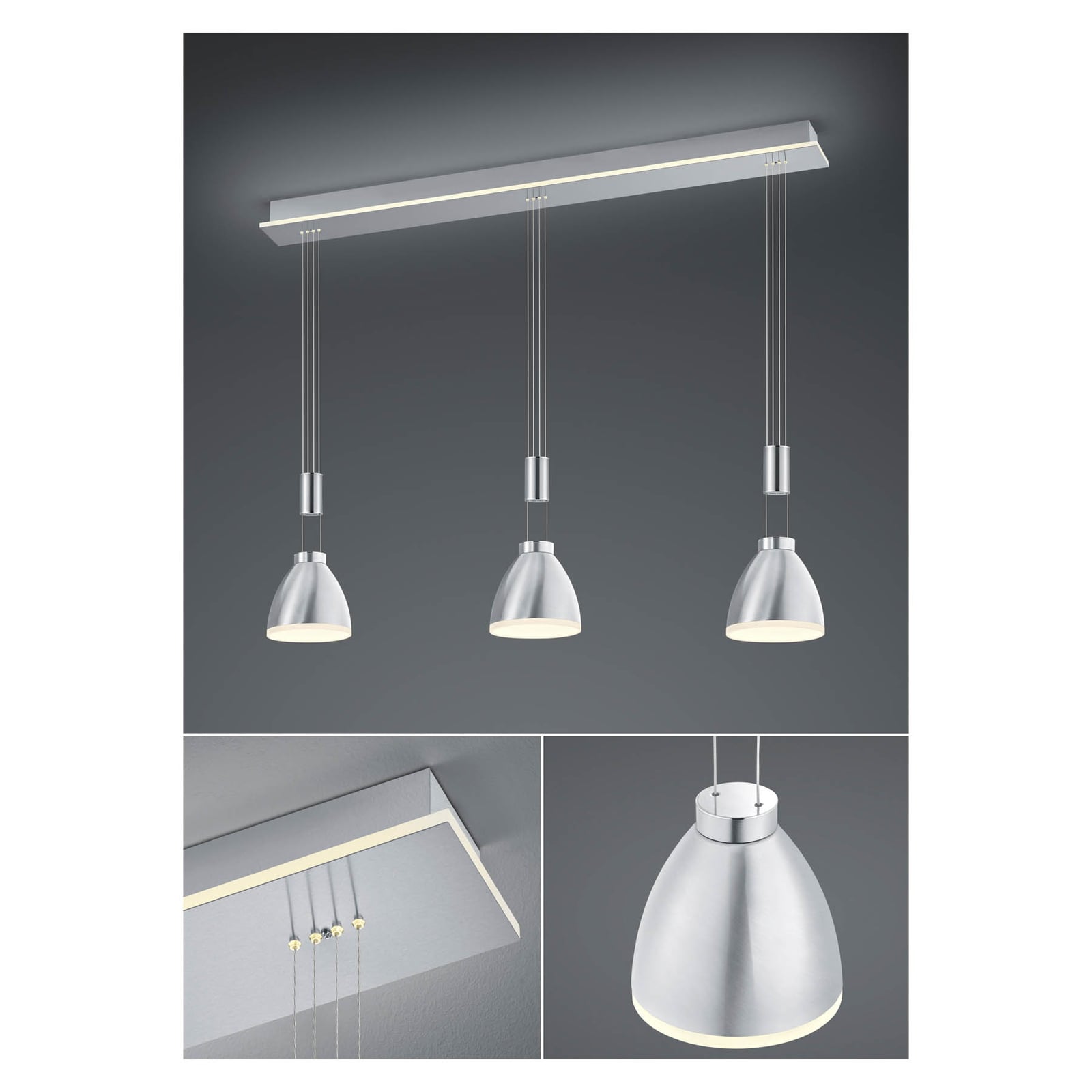 LED pendellampe Leni 3-lys matt nikkel detalj