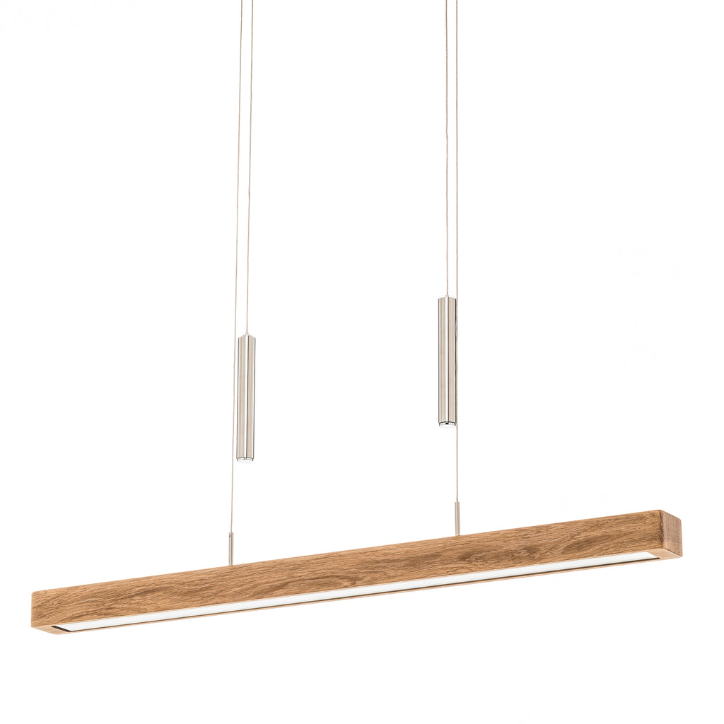 LED pendellampe Leonora Down dimbar eik 85 cm CCT metallramme i matt nikkel