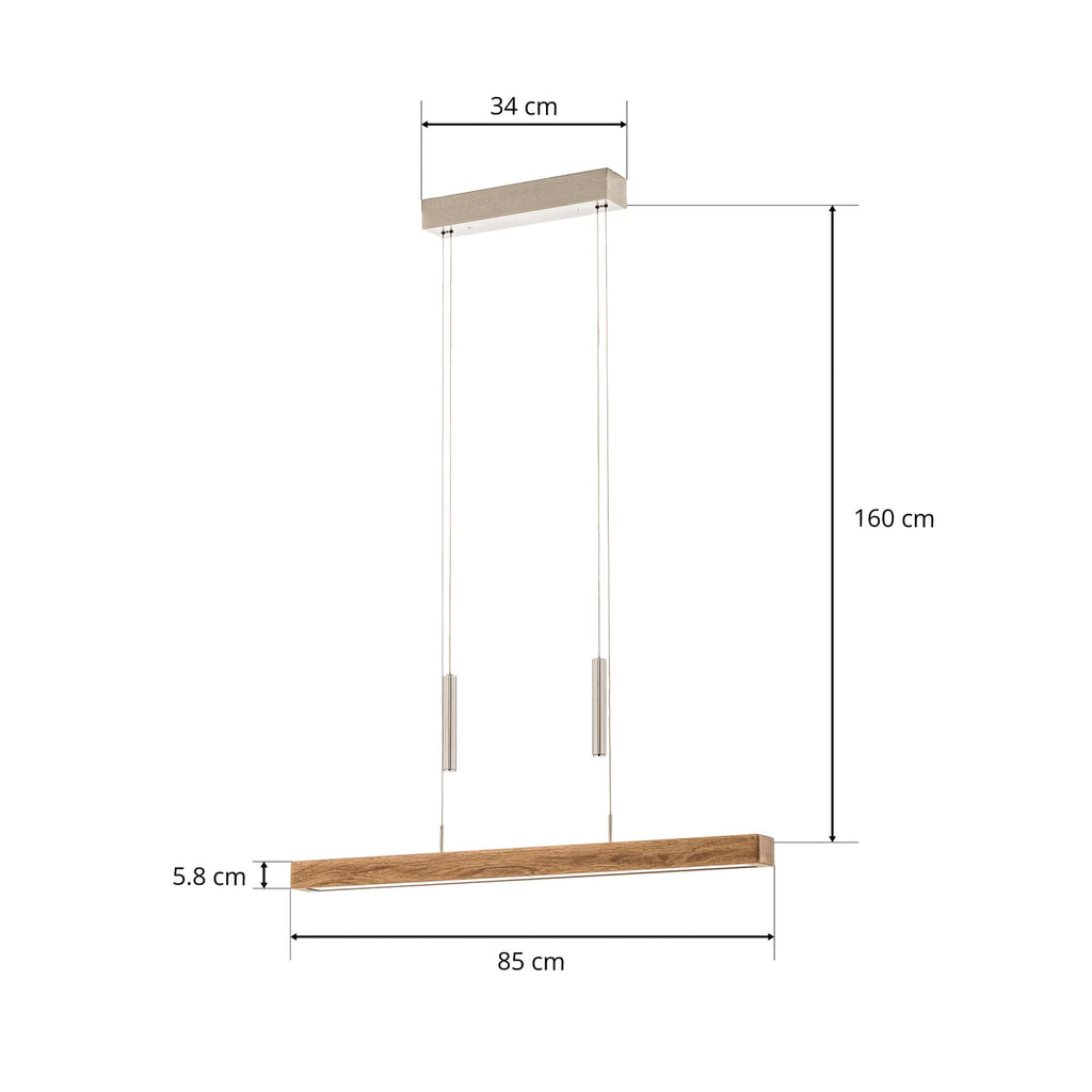 LED pendellampe Leonora Down dimbar eik 85 cm CCT lys i varm hvit fargetone