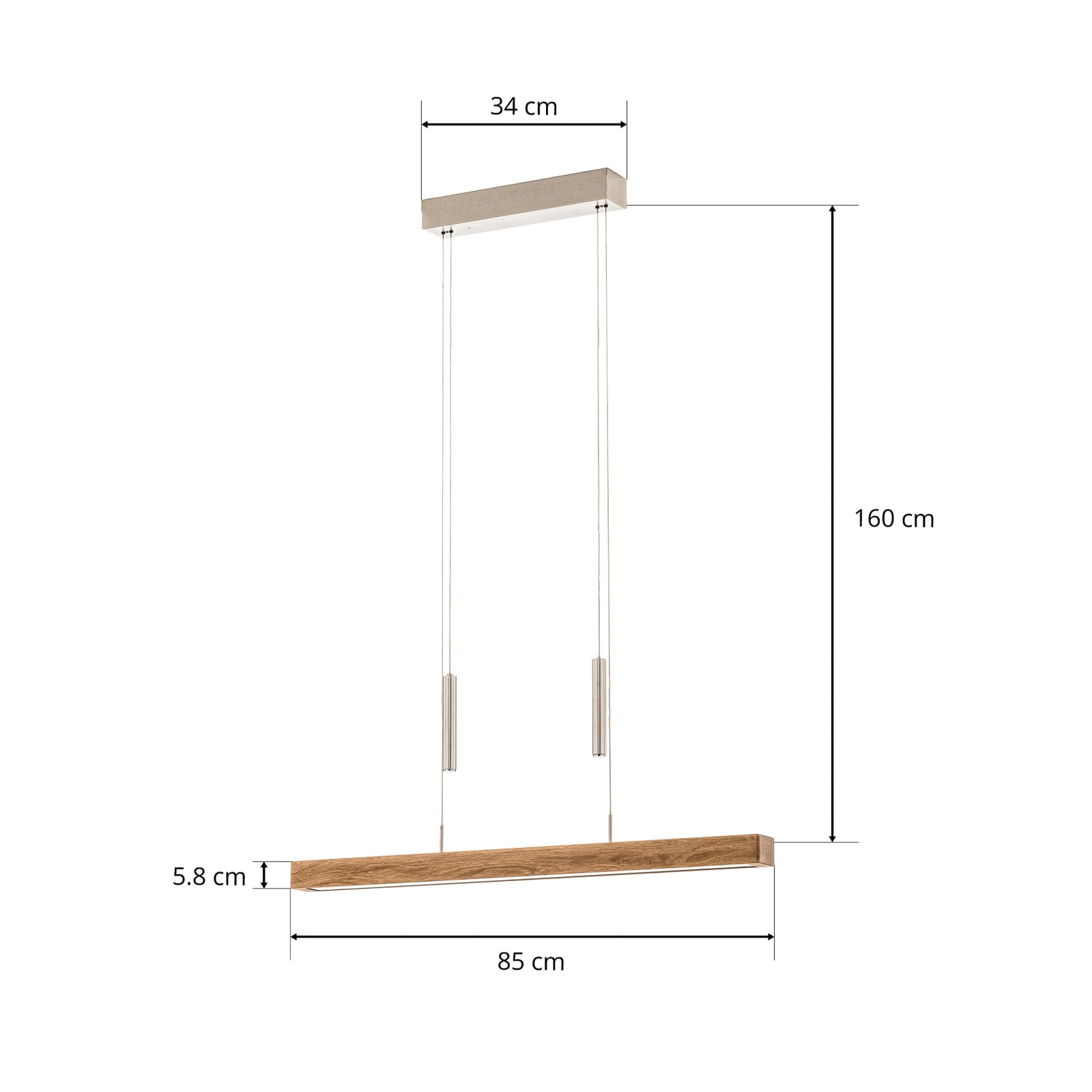 LED pendellampe Leonora Down dimbar eik 85 cm CCT lys i varm hvit fargetone
