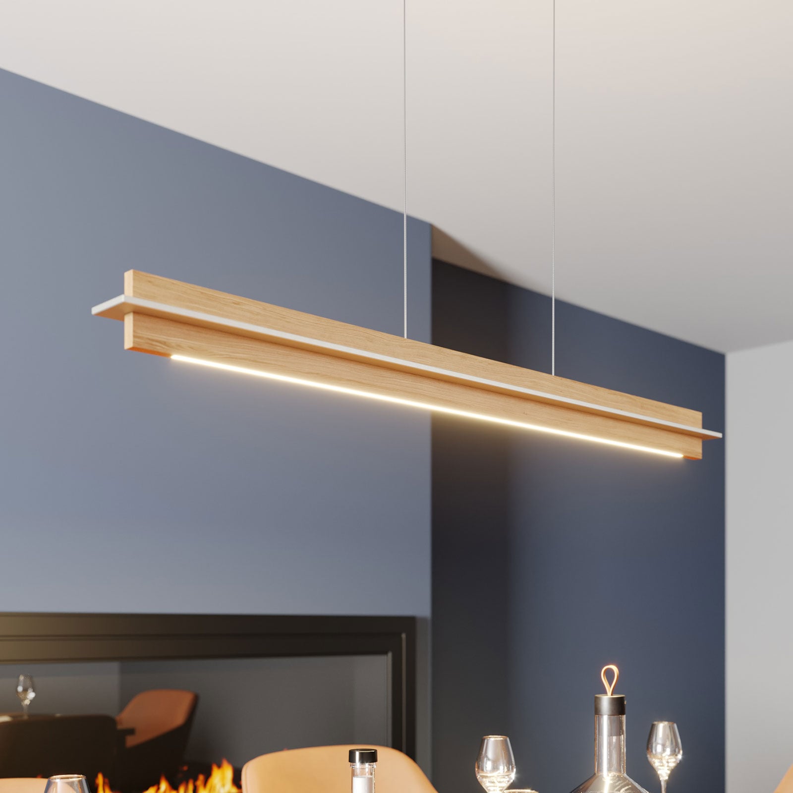 LED pendellampe Lexa eik/matt nikkel 118 cm forfra