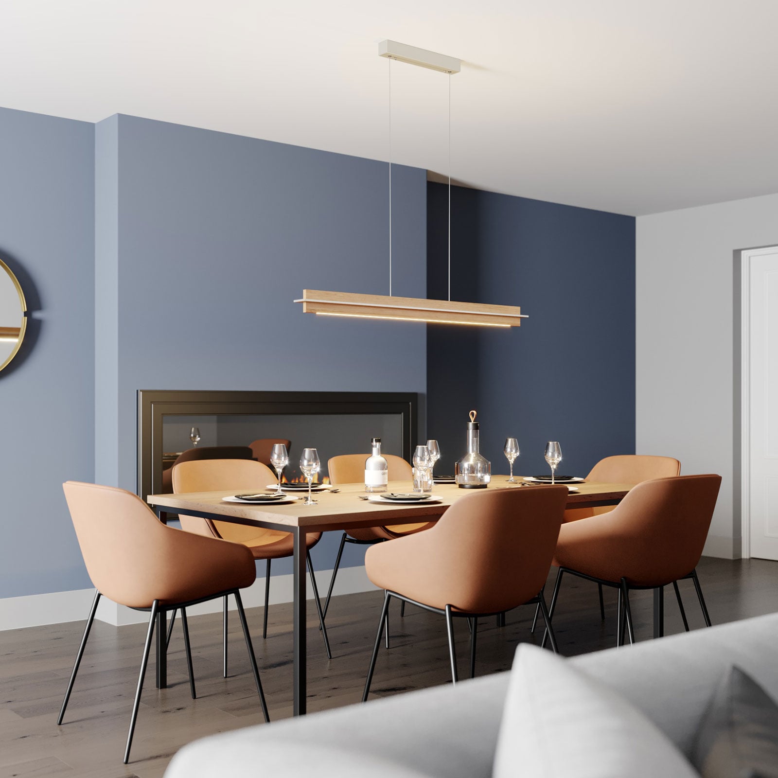LED pendellampe Lexa eik/matt nikkel 118 cm bakside