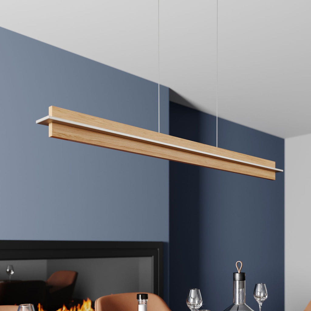 Detalj av LED pendellampe Lexa eik/matt nikkel 118 cm