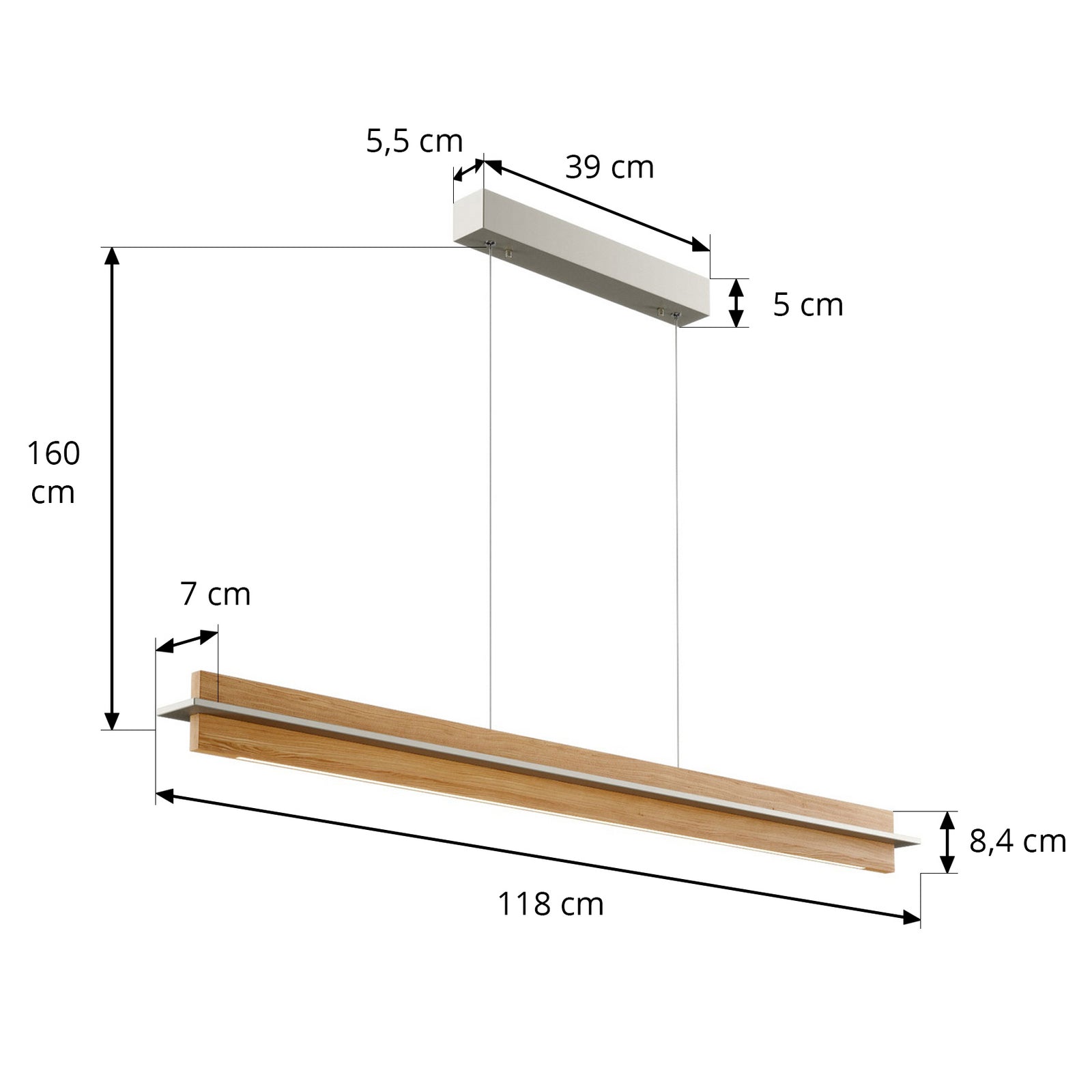 LED pendellampe Lexa eik/matt nikkel 118 cm dimbar 34W - Quitani