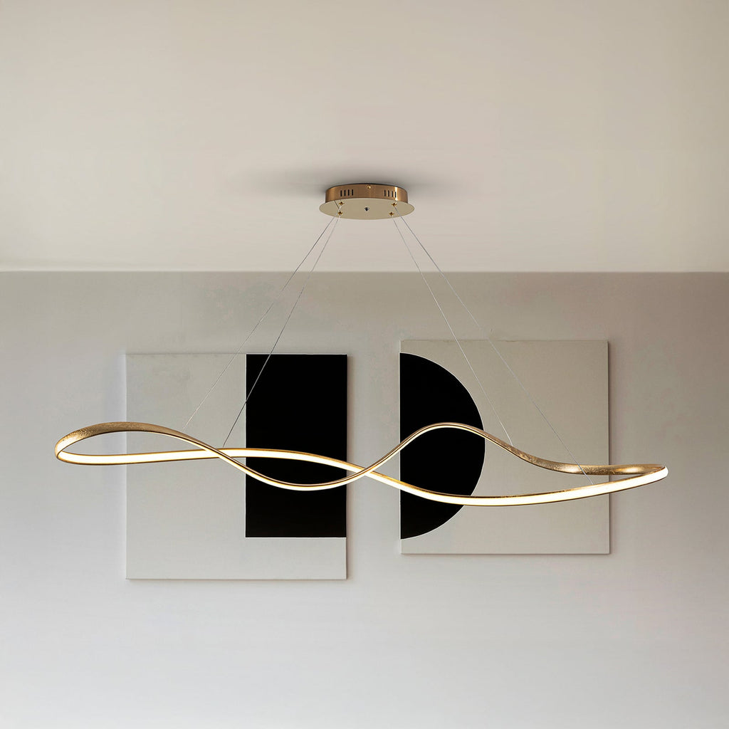 LED pendellampe Lia gull metall CCT dimbar med fjernkontroll forfra