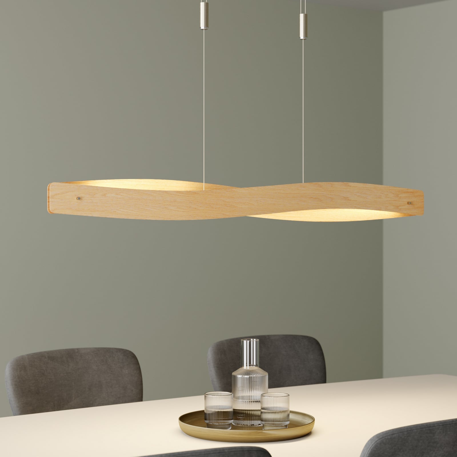 LED pendellampe Lian dimbar eik natur 119 cm 34W forfra