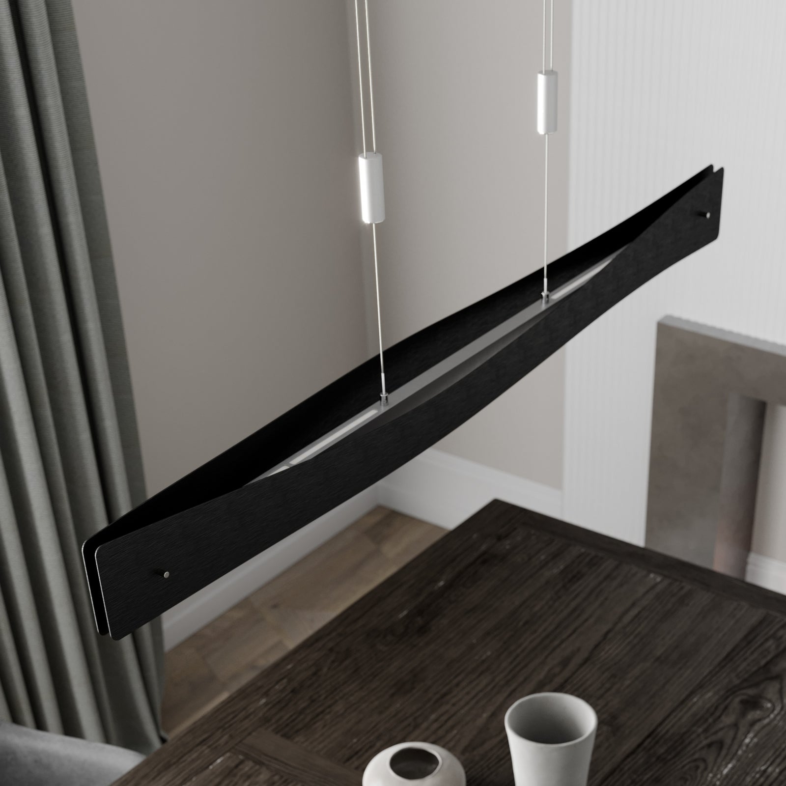 LED pendellampe Lian høydejusterbar dimbar svart/alu 118 cm detalj av armatur