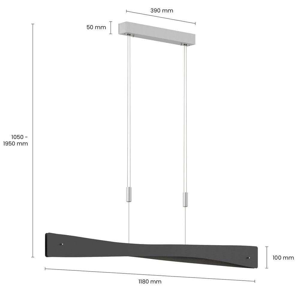LED pendellampe Lian høydejusterbar dimbar svart/alu 118 cm sideprofil