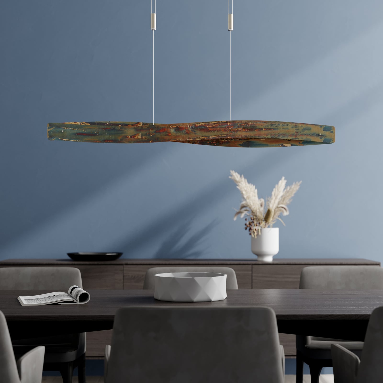 LED pendellampe Lian oksidert aluminium dimbar 119 cm detalj av overflate