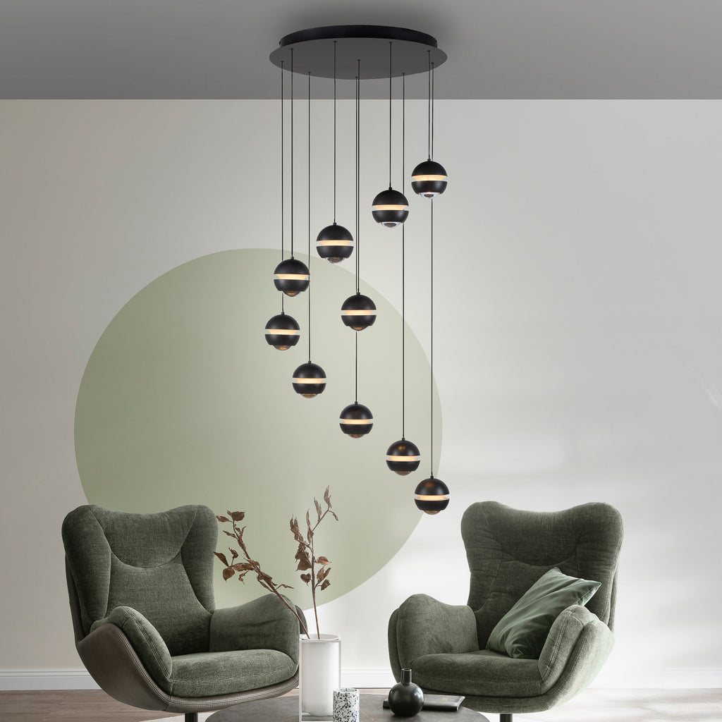 LED pendellampe Lini 10-lys spiral dimbar svart bakside