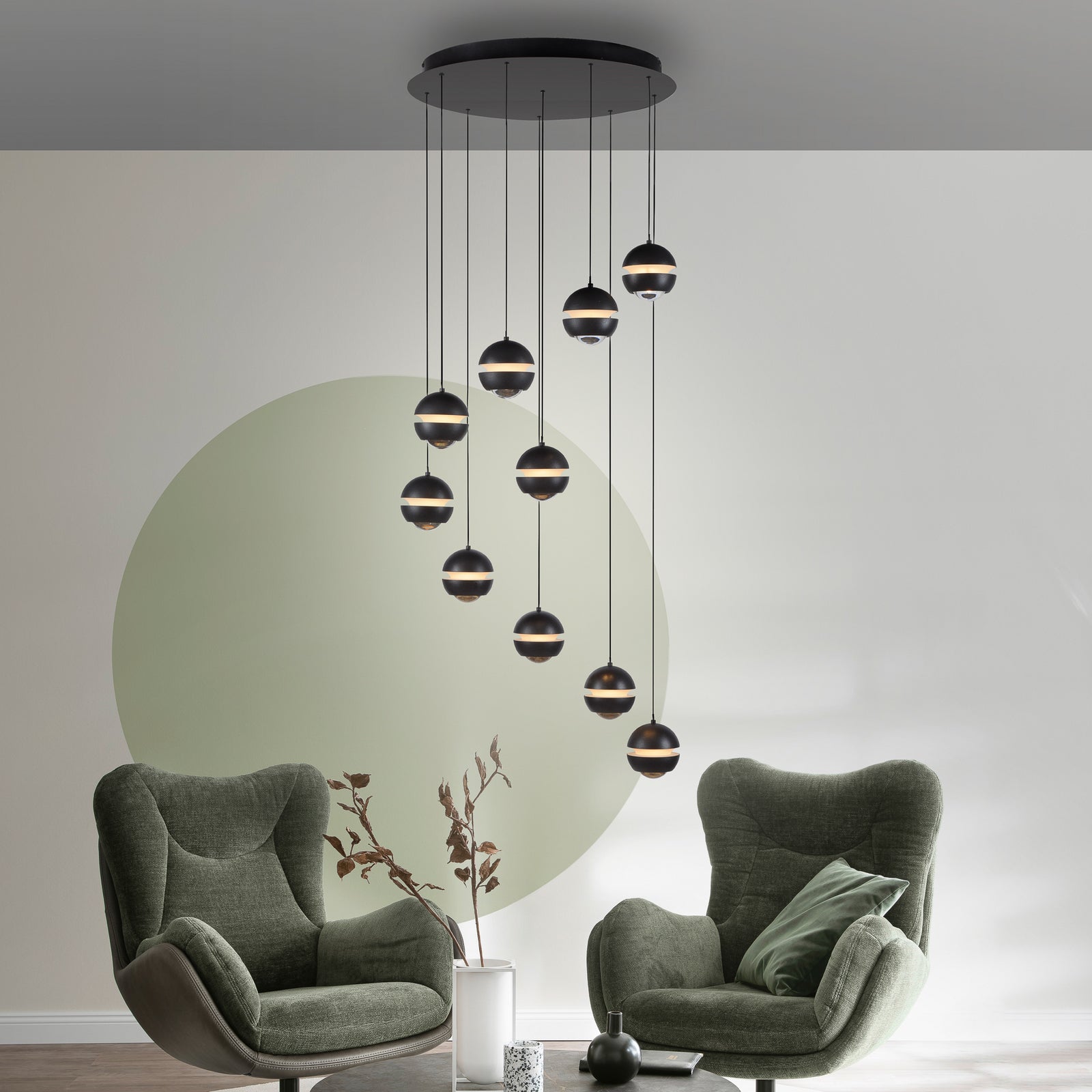 LED pendellampe Lini 10-lys spiral dimbar svart bakside