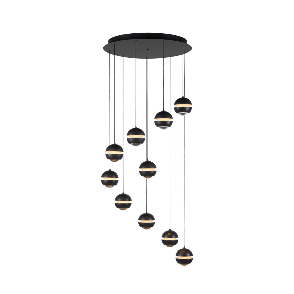 LED pendellampe Lini 10-lys spiral dimbar svart montert i rom