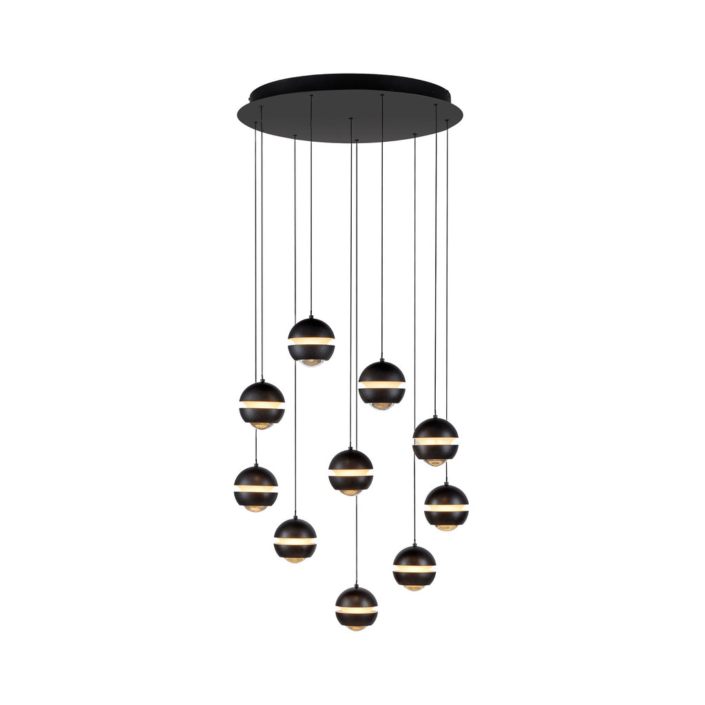 LED pendellampe Lini 10-lys spiral dimbar svart nærbilde av spiralform
